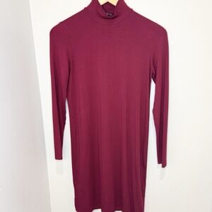 Eileen Fisher Stretch Knit Mock Neck Long Sleeve Dress In Fushia Pink SMALL